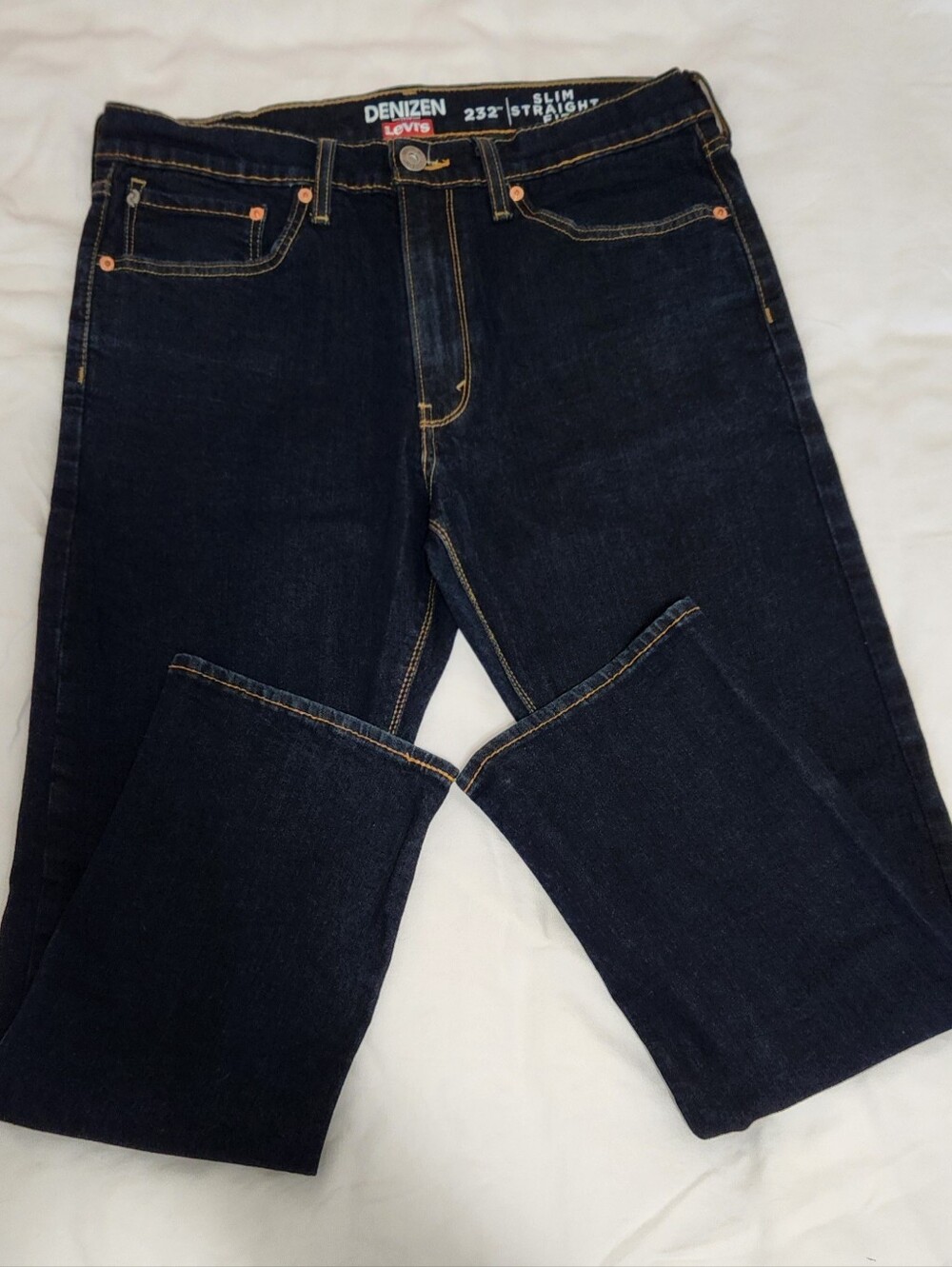 Denizen from Levi's Black Leather Patch Dark Indigo Jeans